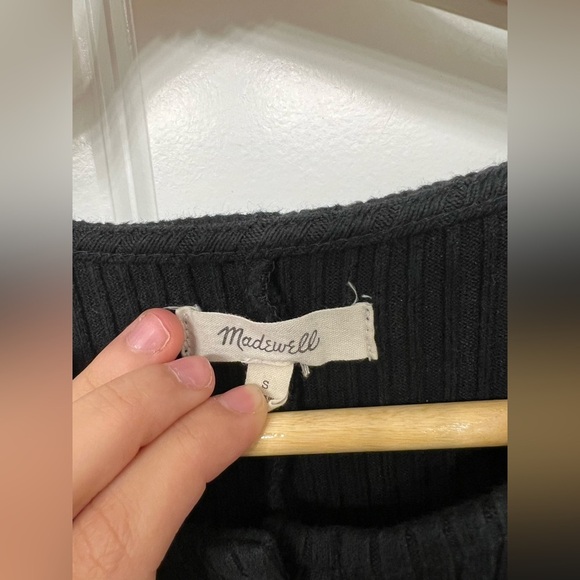Madewell Bodycon Black Ribbed Dress with Buttons - Picture 4 of 8